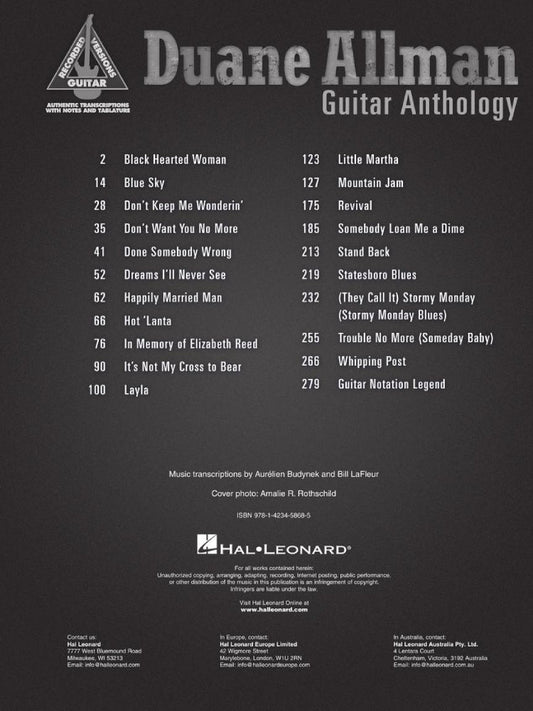 Duane Allman Guitar Anthology Recorded Version Guitar Tab