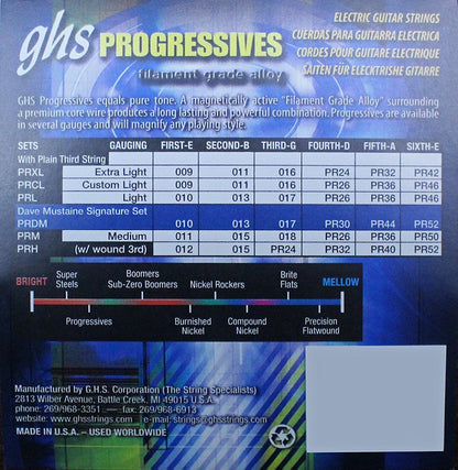 GHS PRM Progressives Roundwound  Electric Guitar Strings Medium 11-50 Gauge