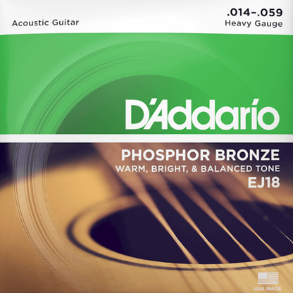 D'Addario EJ18 Phosphor Bronze Acoustic Guitar Strings Heavy 14-59 Gauge