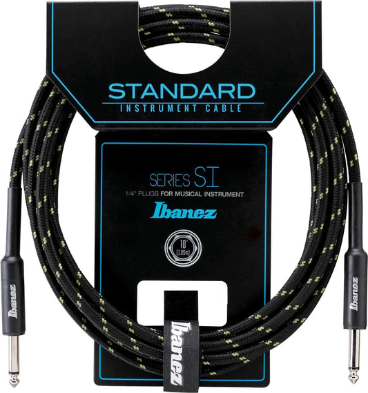 Ibanez SI10 10ft Woven Guitar Cable in Black & Green
