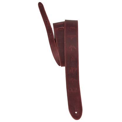 PRS Reversible Garment Leather/Suede Birds Guitar Strap in Oxblood