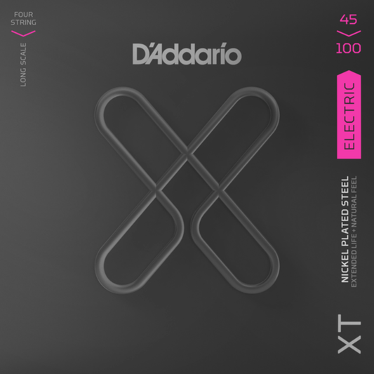 D'Addario XTB45100 XT Nickel Plated Steel Regular Light Long Scale Bass Guitar Strings 45-100 Gauge