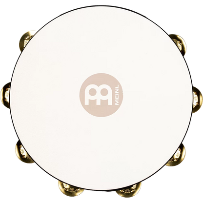 Meinl Percussion TAH1BAB Traditional Wood Series Headed Wood Tambourine Single Row Brass Jingles 10"