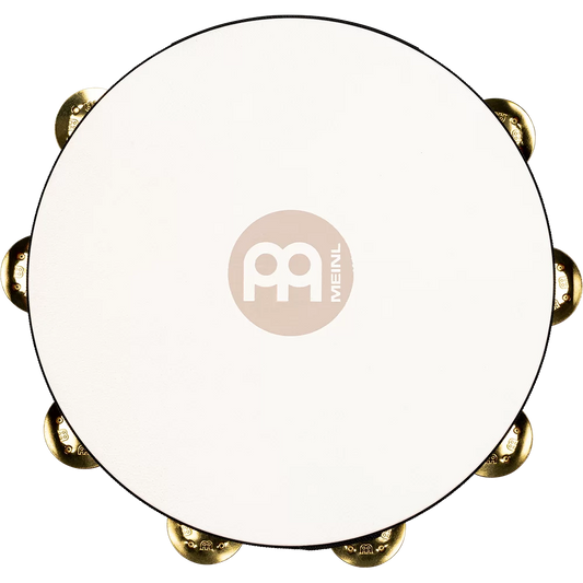 Meinl Percussion TAH1BAB Traditional Wood Series Headed Wood Tambourine Single Row Brass Jingles 10"