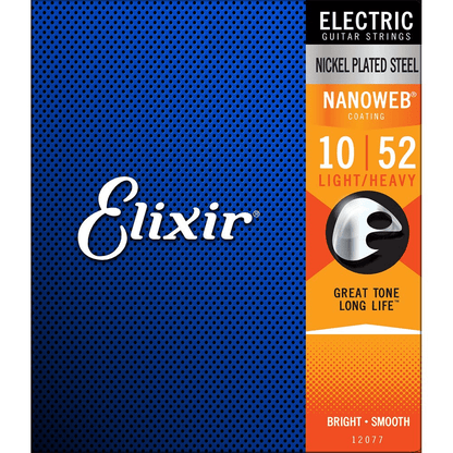 Elixir Nanoweb Coated Nickel Plated Electric Guitar Strings 12077 Light Heavy 10-52 Gauge