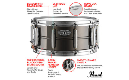 Pearl Sensitone Series 14" x 6.5" Heritage Alloy Black Brass Snare Drum