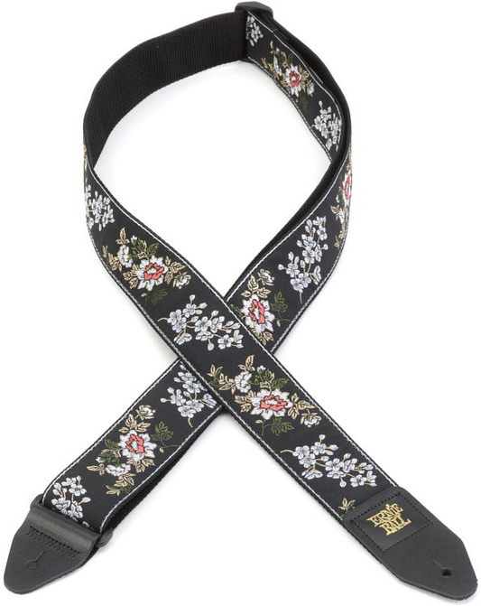 Ernie Ball Classic Jacquard Guitar Or Bass Strap in White Blossom