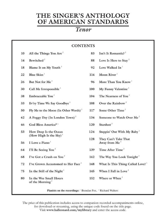 The Singer's Anthology of American Standards Tenor Edition BK/OLA