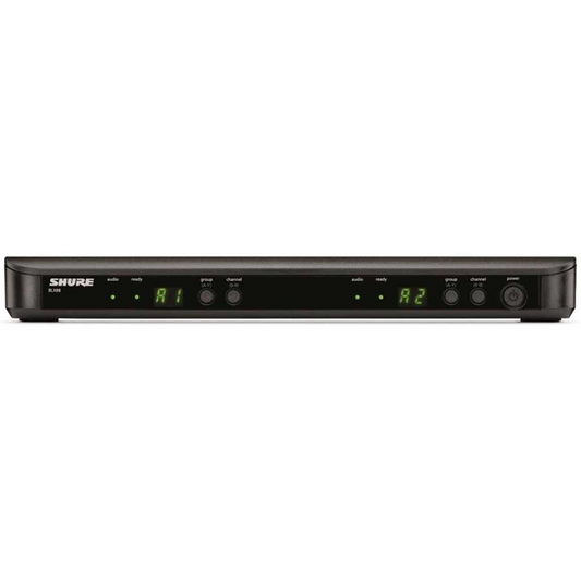 Shure Wireless Dual Lapel Mic System 2 x BLX1 Tx; 2 x CVL-B/C Mic; BLX88 RX; Auto Setup 662-686MHz