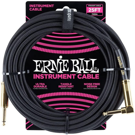 Ernie Ball Straight R to Angle Instrument Cable 25 foot in Black