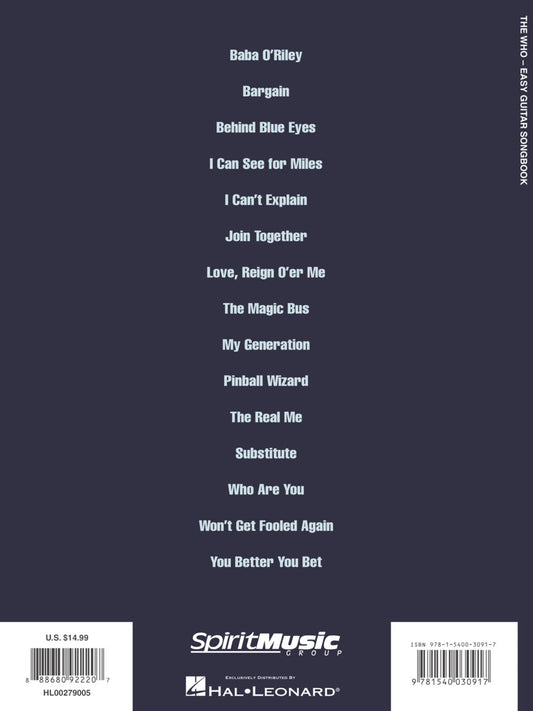The Who Easy Guitar Songbook Notes And Tab