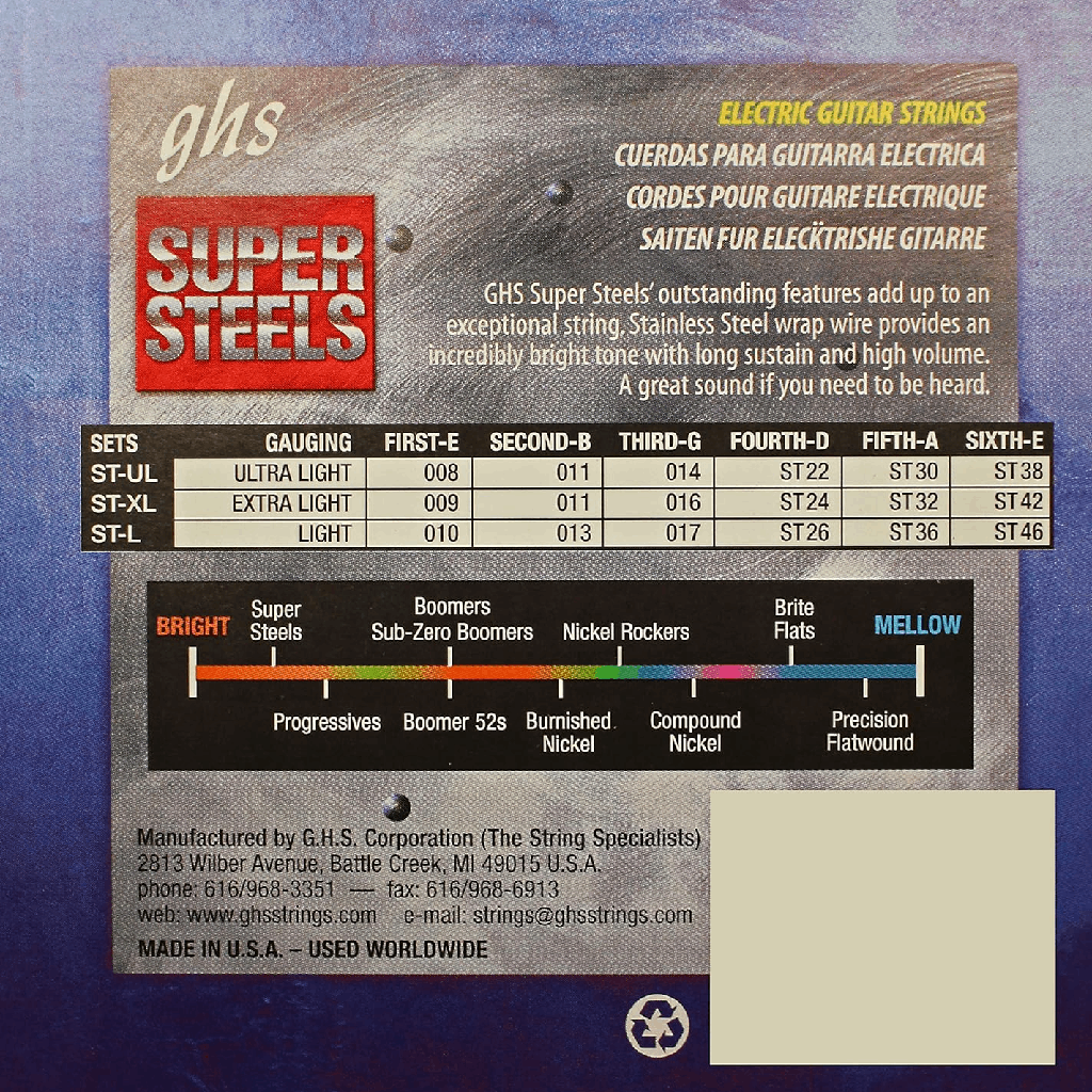 GHS STXL Super Steels  Extra Light Electric Guitar Strings 9-42 Gauge