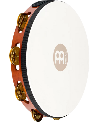 Meinl Percussion TAH1BAB Traditional Wood Series Headed Wood Tambourine Single Row Brass Jingles 10"