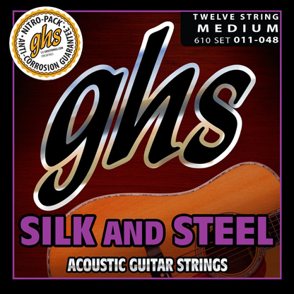 GHS 610 Silk and Steel Silver-Plated Copper Acoustic Guitar Strings 12 String 11-48 Gauge