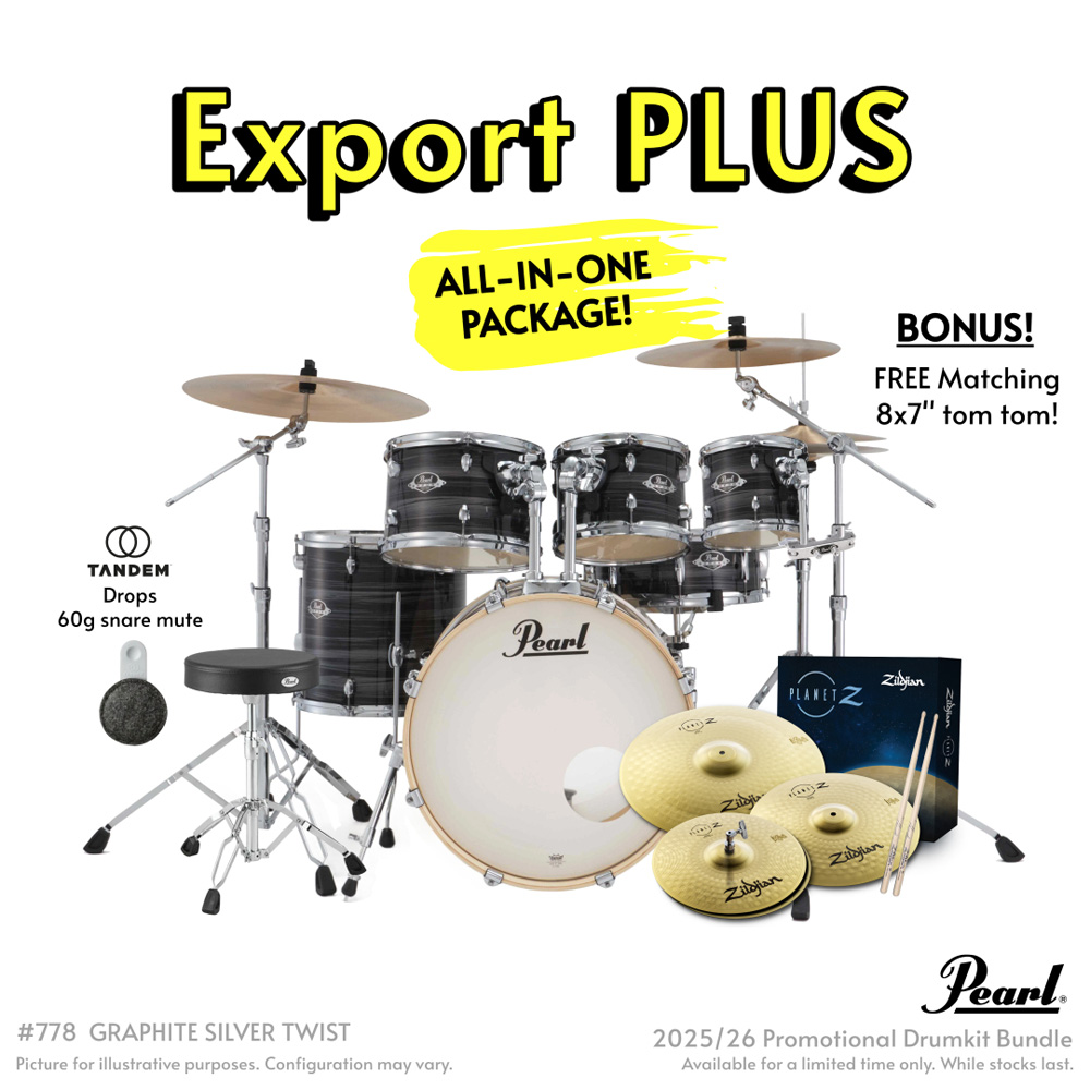 Pearl Export Plus 5-Piece Fusion Plus Drum Kit with Cymbal Pack in Graphite Silver Twist