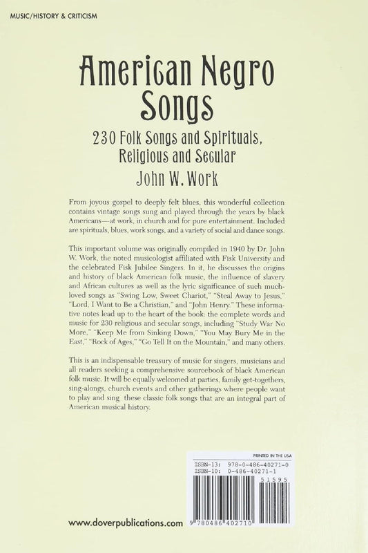 American Negro Songs 230 Folk Songs And Spirituals Religious And Secular