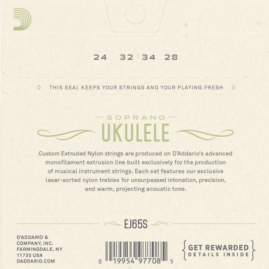 D'Addario EJ65S Pro Arte Custom Extruded Nylon Ukulele Strings Soprano