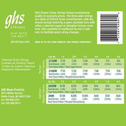 GHS 2050W Ball End Regular Classical Guitar Strings 28 - 43 Gauge