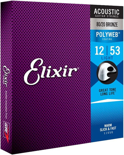 Elixir 11050 Polyweb 80/20 Bronze Acoustic Guitar Strings Light 12-53 Gauge