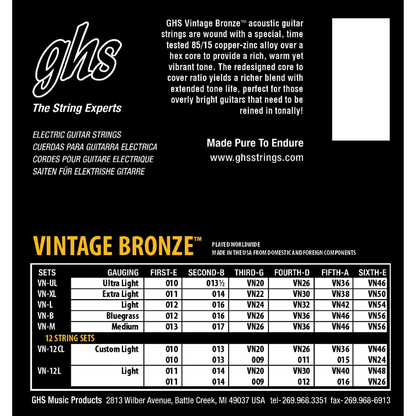 GHS VNM Medium Vintage Bronze Acoustic Guitar Strings 13-56 Gauge