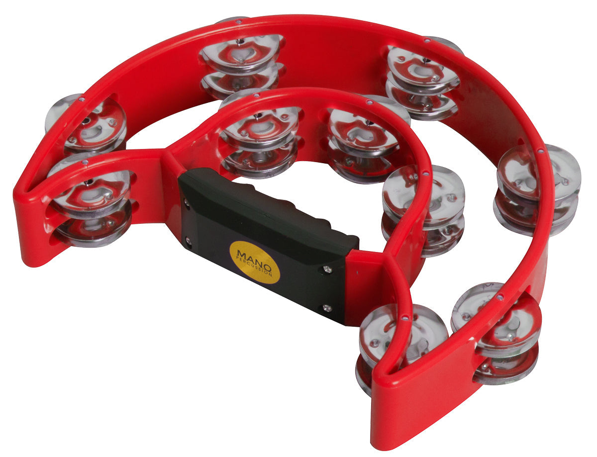 Mano Percussion 9"X6" Double Half Moon Tambourine in Red