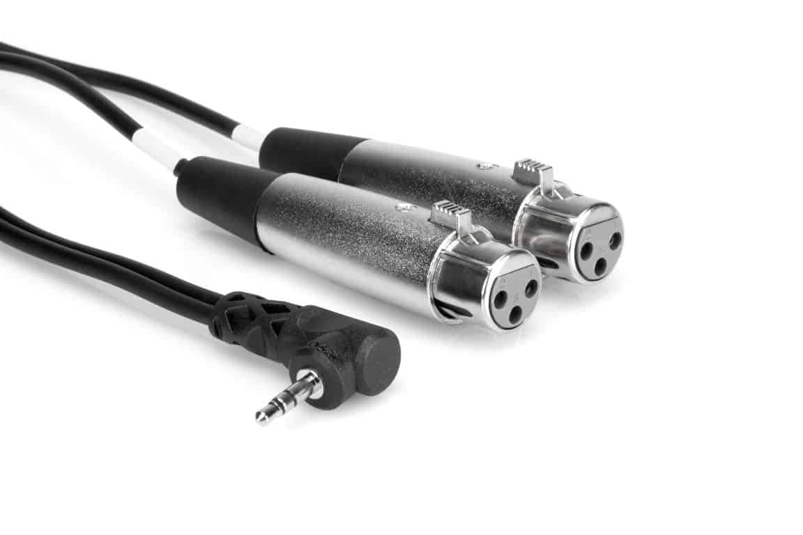 HOSA CYX401F Microphone Cable Dual XLR3F to Right Angle 3.5 mm TRS 1Ft