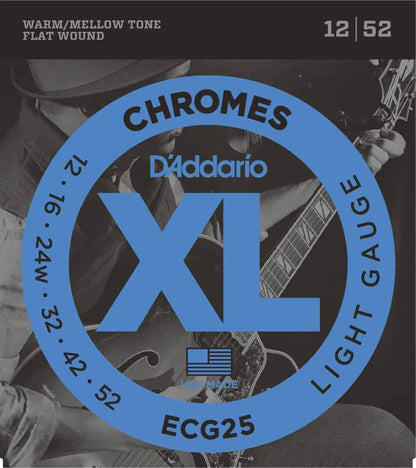 D'Addario ECG25 Chromes Flat Wound Electric Guitar Strings Light 12-52 Gauge