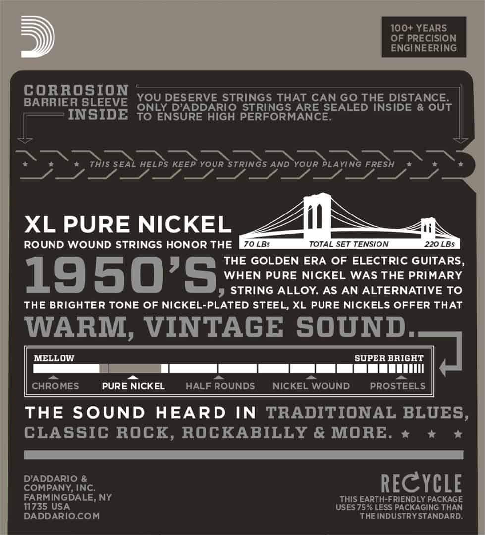 D'Addario EPN110 Pure Nickel Electric Guitar Strings Regular Light 10-45 Gauge