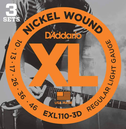 D'Addario EXL110 3D Nickel Wound 3 Sets Electric Guitar Strings Regular Light 10-46 Gauge