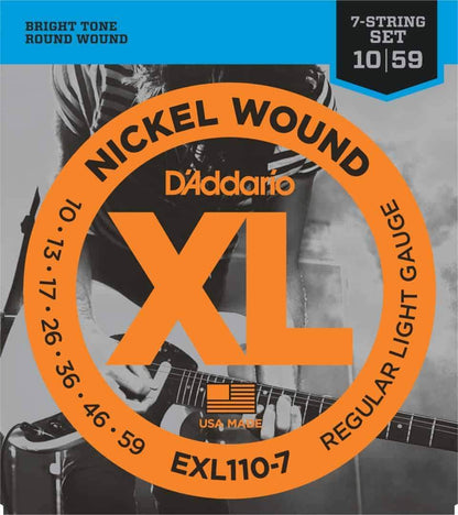 D'Addario EXL110 7 Nickel Wound 7 String  Electric Guitar Strings Regular  Light 10-59 Gauge