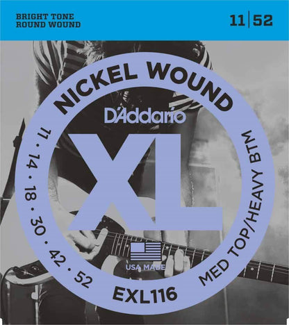 D'Addario EXL116 Nickel Wound Electric Guitar Strings Medium Top Heavy Bottom 11-52 Gauge
