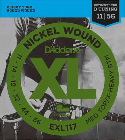 D'Addario EXL117 Nickel Wound Electric Guitar Strings Medium Top Extra Heavy Bottom 11-56 Gauge