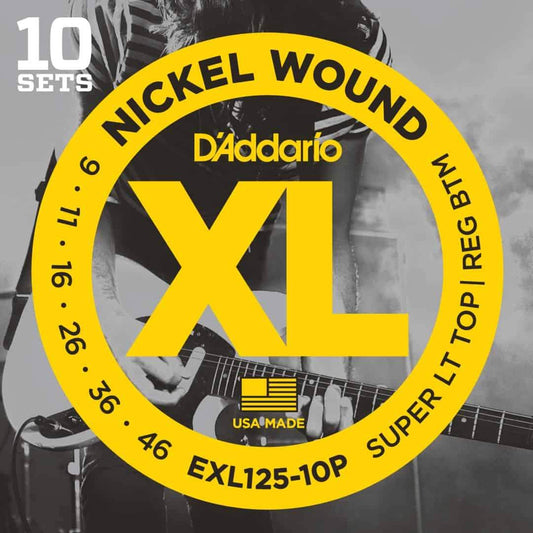 D'Addario EXL125 10P Nickel Wound  10 Sets Electric Guitar Strings Super Light Top Regular Bottom 9-46 Gauge