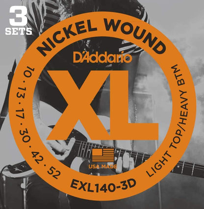 D'Addario EXL140 3D Nickel Wound  3 sets Electric Guitar Strings Light Top Heavy Bottom 10-52 Gauge