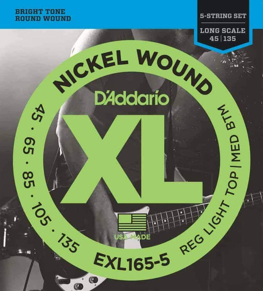 D'Addario EXL165-5 Regular Long Scale 5 String Bass Strings 45-135 Gauge