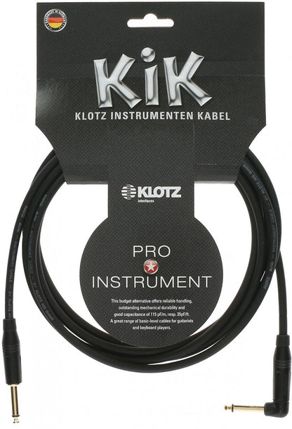 Klotz Pro Slimline Metal Sleeve And Angled Jack Instrument Cable in Black