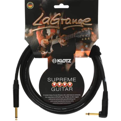 Klotz LaGrange 3m Jack & Angled Jack Gold Tip Guitar Cable in Black