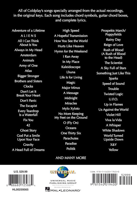 Coldplay Complete Chord Songbook 2nd Edition