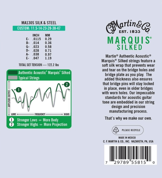 Martin Strings MA130S Martin Authentic Marquis Silk & Steel Acoustic Guitar Strings, 11.5 - 47 Gauge