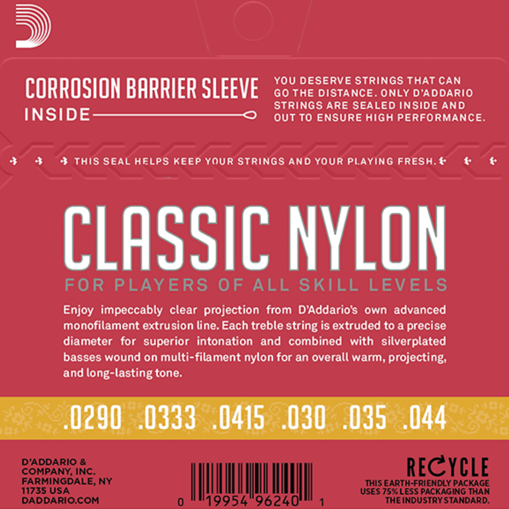 D'Addario EJ27N 3/4 Student Nylon Fractional Classical Guitar Strings Normal Tension