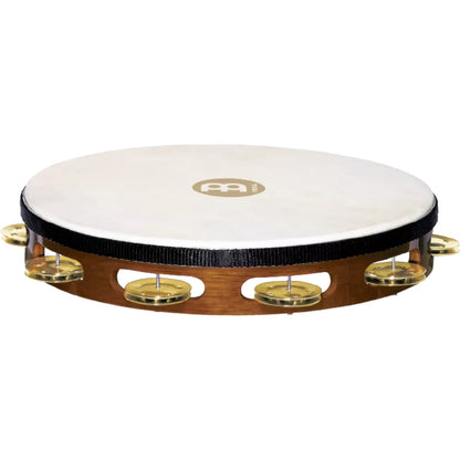 Meinl Percussion TAH1BAB Traditional Wood Series Headed Wood Tambourine Single Row Brass Jingles 10"