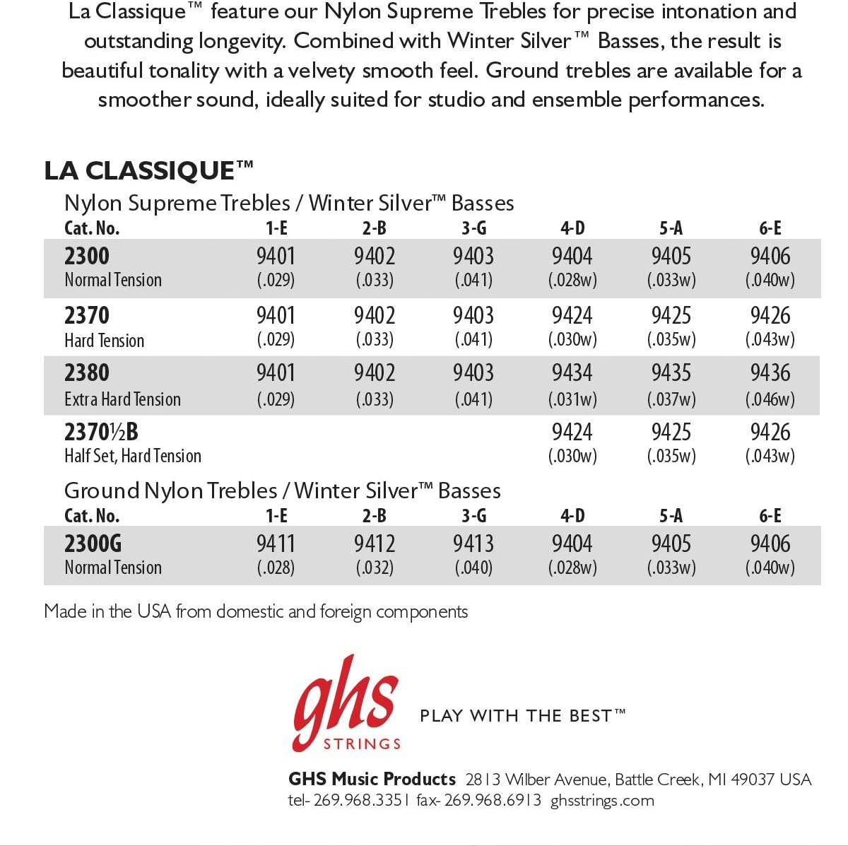 GHS 2300  LA Classique Guitar String 29-40 Gauge