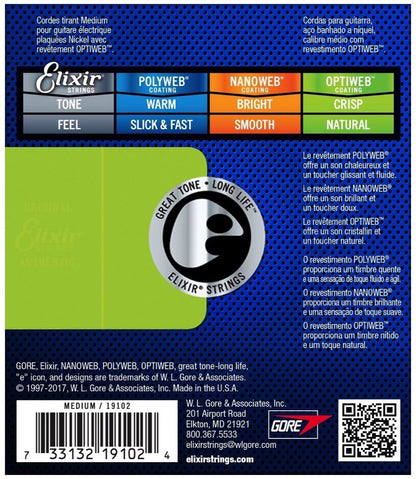 Elixir 19102 Optiweb Electric Guitar Strings Medium 11-49 Gauge