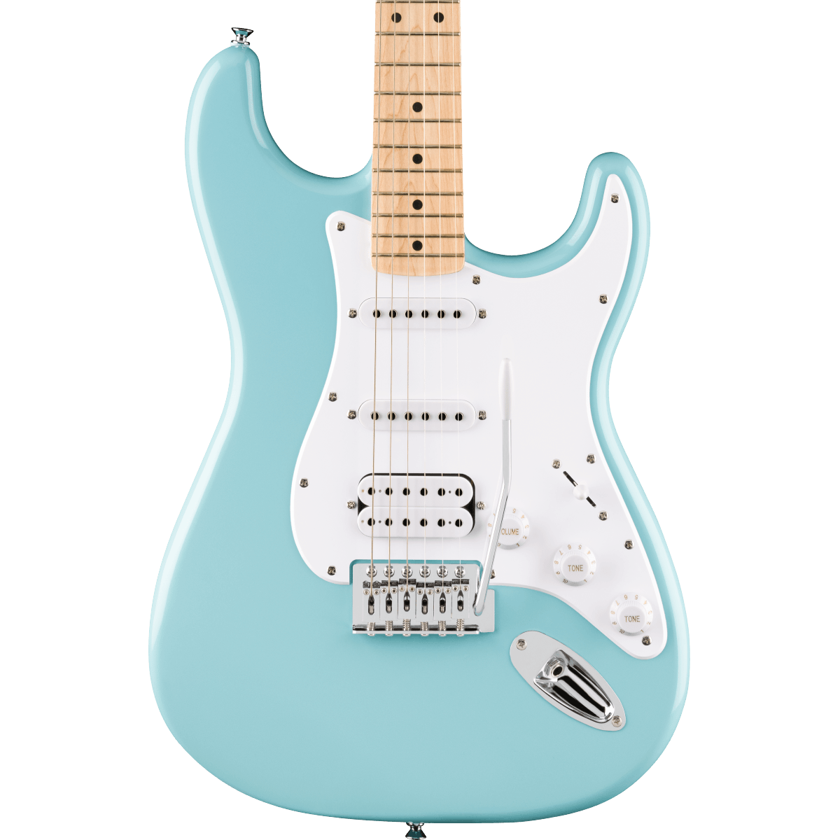 Squier FSR Squier Sonic Stratocaster HSS, Maple Fingerboard, White Pickguard in Tropical Turquoise
