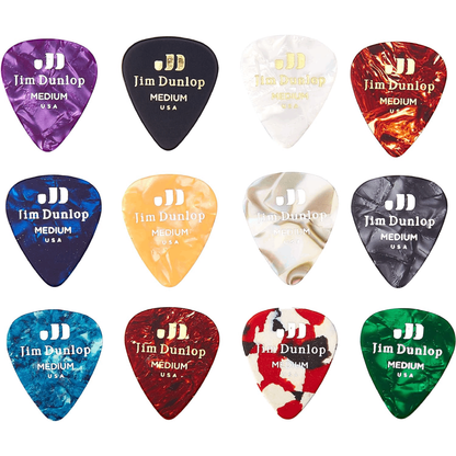Jim Dunlop Genuine Celluloid Variety Picks 12 Pack in Various Colours
