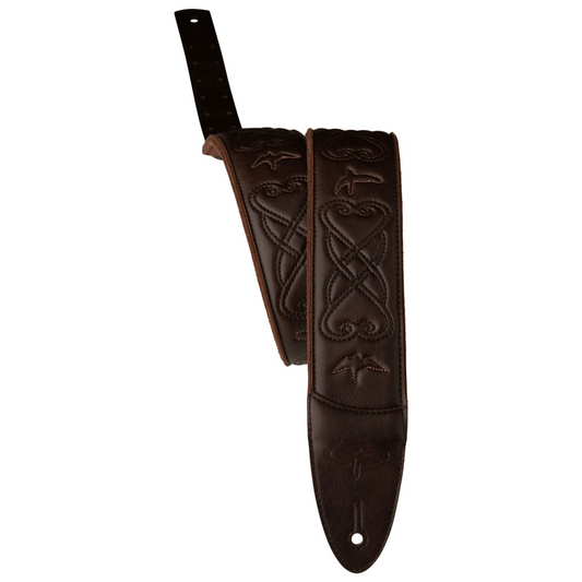 PRS 2.4" Padded Guitar Strap with RAS Custom Leather Faux Birds in Brown