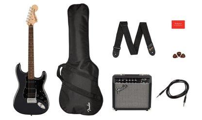 Squier Affinity Series Stratocaster HSS, Laurel Fingerboard Electric Guitar Pack in Charcoal Frost Metallic