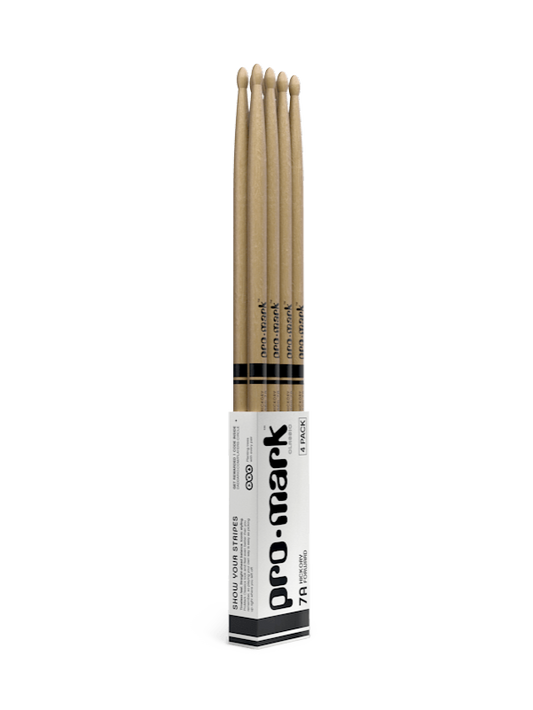 Promark Classic Forward 7A Lacquered Hickory Oval Wood Tip Drumstick 4 Pack