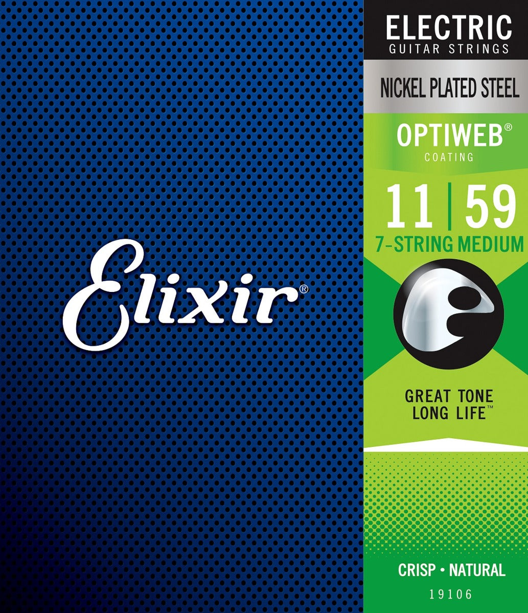 Elixir 19106 Optiweb 7 String Electric Guitar Strings Medium 11-59 Gauge