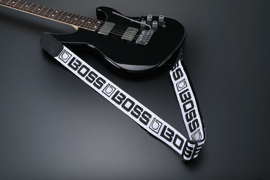 BOSS Monogram Guitar Strap in White & Black Logo